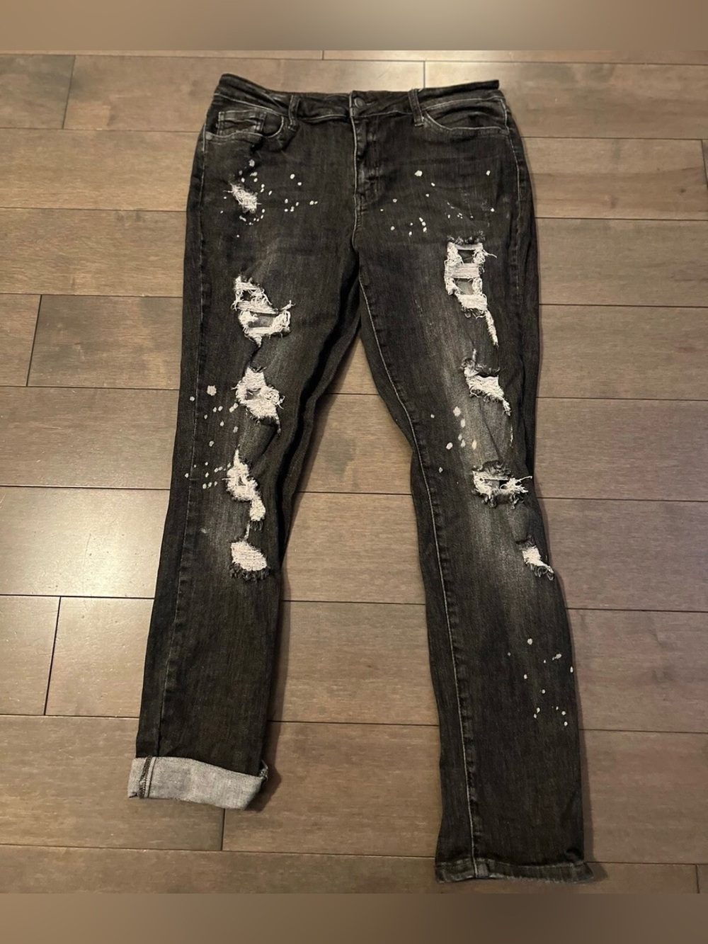 Judy Blue Woman Black Distressed Boyfriend Fit Jeans Size 11/30